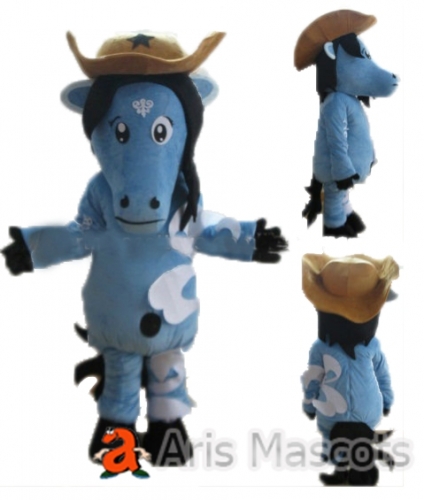 Mascot Blue Horse Adult Costume-Full Body Plush Horse Outfit