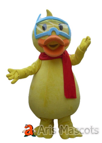 Yellow Duck Mascot with Goggles -Giant Duck Adult Costume for Brands