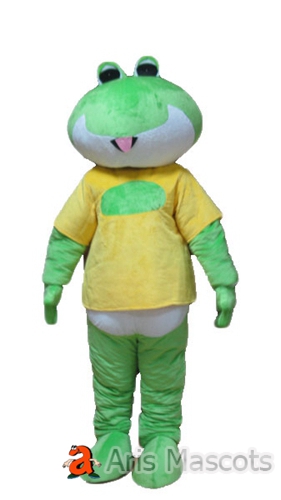 Mascot Frog Costume Adult Fancy Dress Green Color Big Smile Animal Mascots