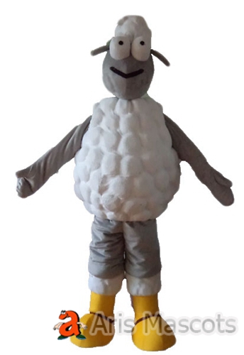 Plush Sheep Mascot Costume White and Grey-Custom Costumes Mascots Sheep Adult Full Suit