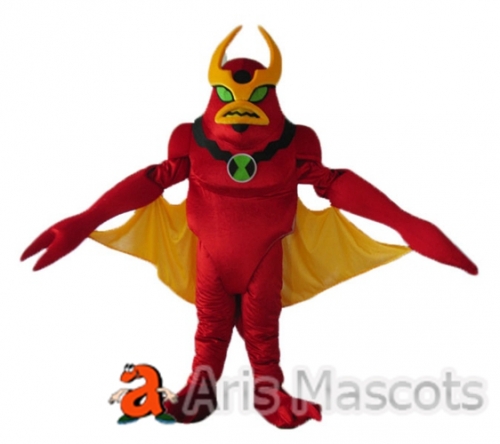 Monster Mascot Costume Red Color -Bat Adult Suit with Wings-Scary Bat Monster Halloween Dress