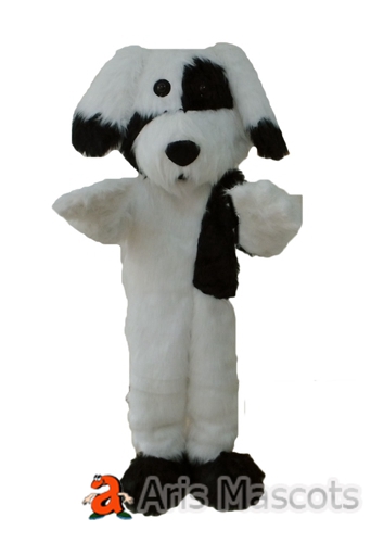 Long Hair Fur Mascot Dog Adult Costume Black and White