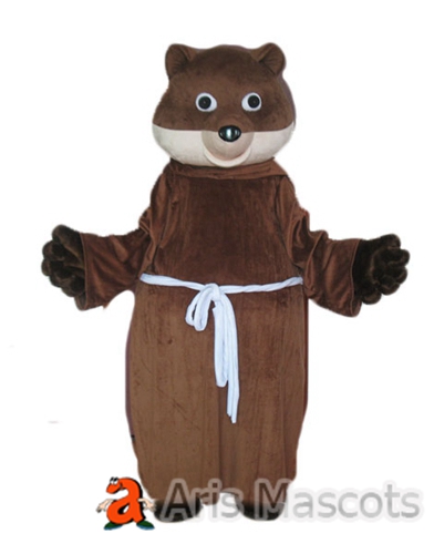 Bear Mascot with Robe - Adult Bear with Long Brown Robe Suit