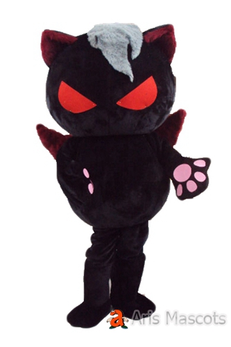 custom mascot costumes Big Head Black Cat Adult Full Fancy Dress, Giant Black Cat Costume with Wings