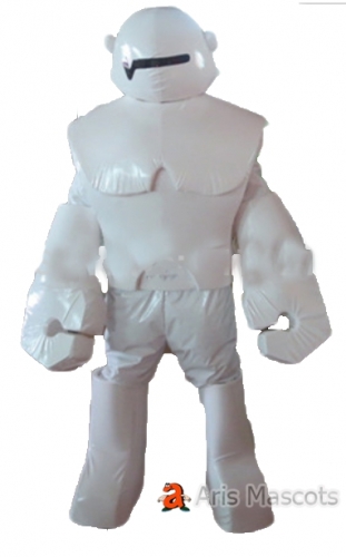 White Adult Funny robot mascot. Robot costume adult fancy dress for festivals