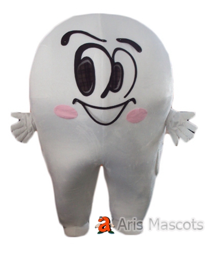 Mascot giant white tooth Adult Full Costume, cute and smiling