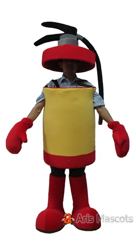 Full Body Mascot Costume red and yellow fire extinguisher, giant