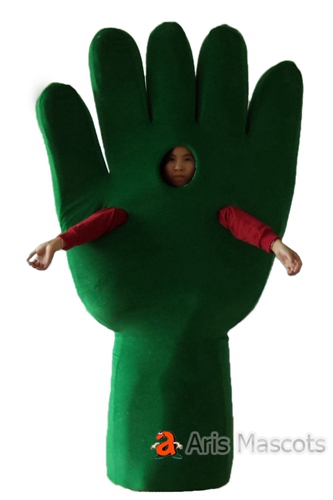 Giant Hand Mascot Costume Full Body Adult Suit, Green Big Hand Cosplay Dress