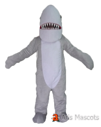 Grey and White Shark Mascot Costume, Scary Shark Adult Fancy Dress