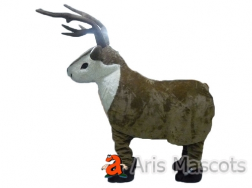 Full Body Mascot Reindeer Costume with 4 legs Walking, Four Legs Reindeer Adult Fancy Dress