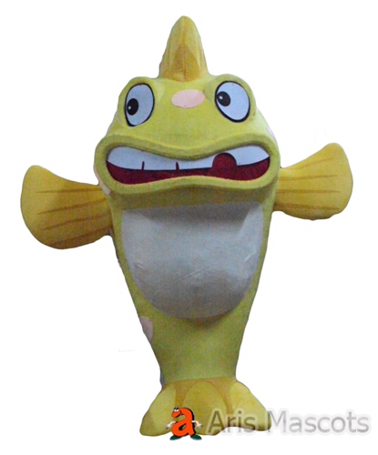 Mascot Large and Yellow Fish Adult Costume, Giant very expressive and funny