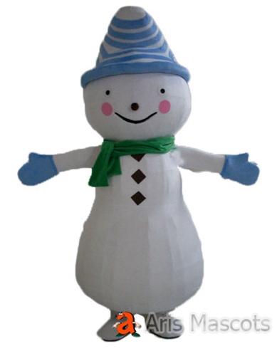 Mascot Snowman with Lovely Hat and Scarf, Giant Snowman Adult Suit