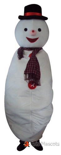 Happy Snowman Adult Fancy Dress for Winter Activities, Plush Snowman Outfit