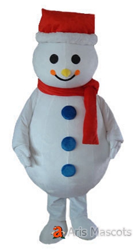 Adult Snowman Costume with Santa Claus hat and scarf, Full Mascot