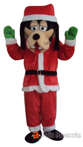 Goofy Dog Mascot Dressed Santa Claus Suit for Christmas Events, Cartoon Characters Mascot with Christmas Outfit