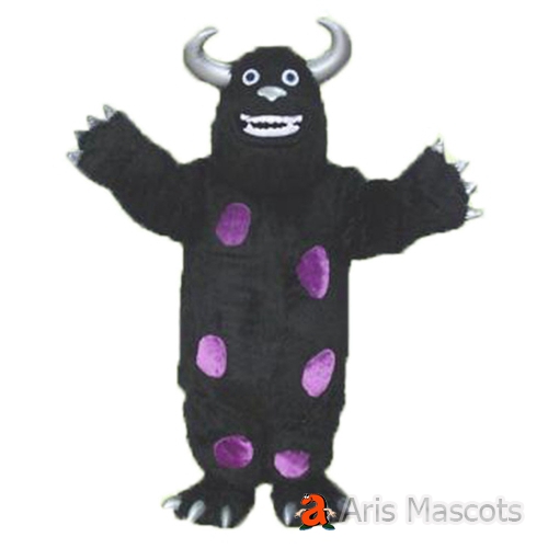 Adult Size Black Monster Mascot Costume Full Body Long Plush Hair Suit Carnival Costumes Halloween Suit