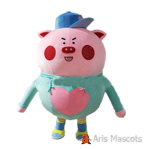 2m 6ft Lovely Pig Inflatable Mascot Costume Adult Size Full Body Fancy Dress Pink Pig Blow Up Suit Funny Plush Fursuit