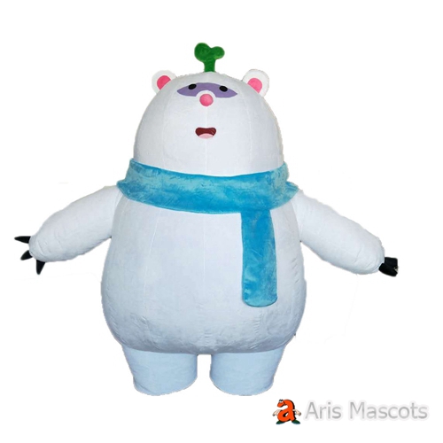 2m 6ft Lovely Inflatable Giant Bear Costume with Blue Scarf-Bear Blow Up Mascot Suit Full Body Fancy Dress