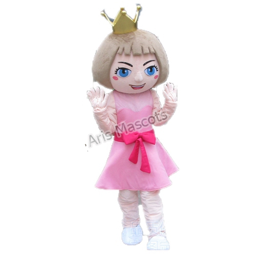 Cute Girl Princess Costume with Crown Adult Full Mascot Suit for Birthday Party
