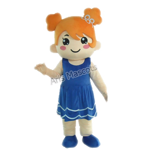 Adults Girl Mascot Costume with Blue Dress Character Fancy Dress for Party Deguisement Mascotte