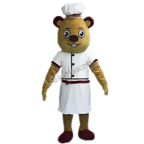 Funny Adult Full Body Plush Fur Suit Squirrel Mascot Costume  with Chef Outfit
