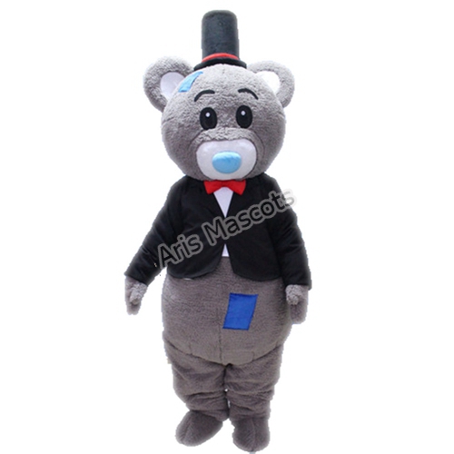 Plush Fur Mascot Grey Bear Costume Full Body Adult Cosplay Dress