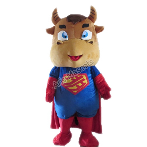 Brown Bull Mascot Costume with Superhero Dress Adult Cosplay Dress