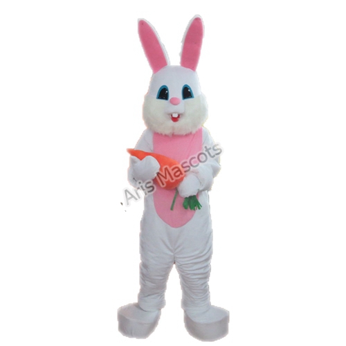 Smile White Easter Bunny Rabbit Costume with Parrot for Easter Holiday Mascotte Bunny Rabbit
