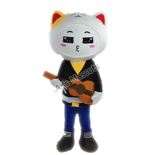 Lovely Cat Mascot Costume with Guitar Adult Full Fancy Dress for Entertainments and Stages