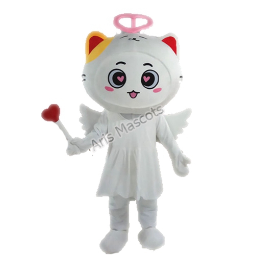 Girl Angel Cat Mascot Costume Adult Full Body Plush Suit for Carnivals