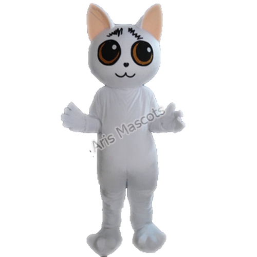 White Cat Mascot Costume with Big Eyes