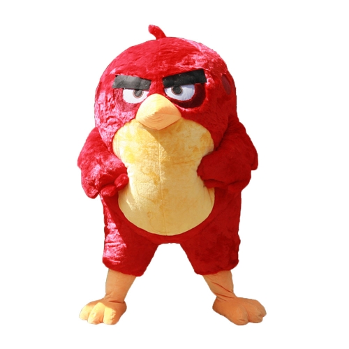 2m 6ft Real Life Long Plush Hair Furry Suit Inflatable Red Bird Mascot Costume, Adult Red Bird Blow Up Cosplay Dress