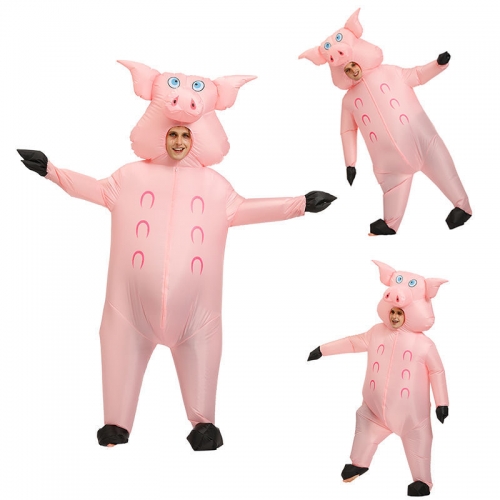 Pink Pig Inflatable Costume Adult Blow Up Suit , Animal Character Pig Fancy Dress for Halloween
