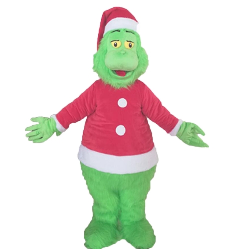 Adult Grinch Costume With Santa Clause Suit for Christmas, Full Body Plush Fur Mascot Grinch Cosplay Dress