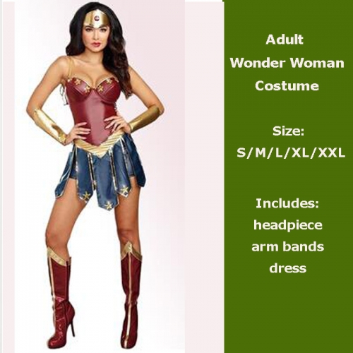 Wonder Woman Costume For Adults Superhero Cosplay Fancy Dress Halloween Suit