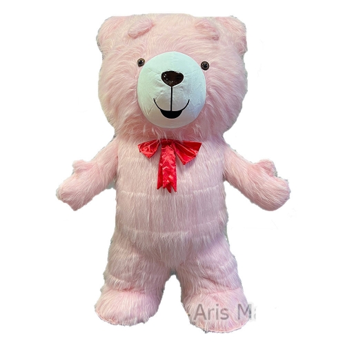 Lovely Fluffy Pink Bear Inflatable Suit Adult Walking Mascot Costume Blow Up Fancy Dress