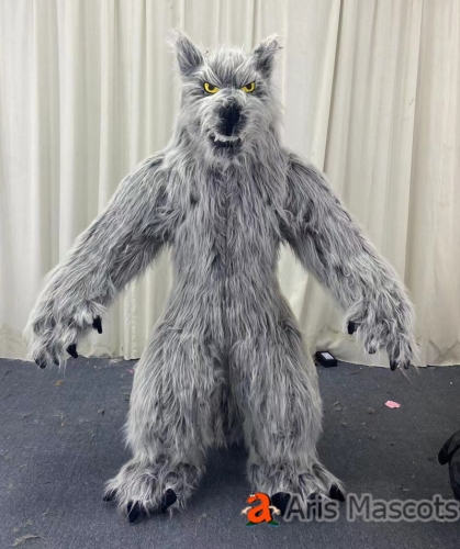 2.2m Realistic Grey Wolf Inflatable Suit Full Body Adult Furry Mascot for Halloween Funny Dress