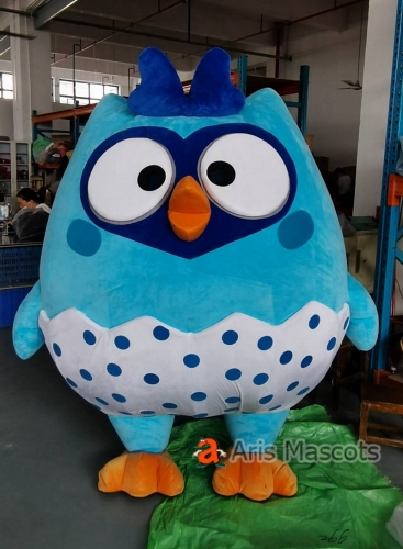 Cute Adult Inflatable Baby Boy Blue Owl Mascot Costume Furry Blow Up Suit Animal Character Cosplay Outfit