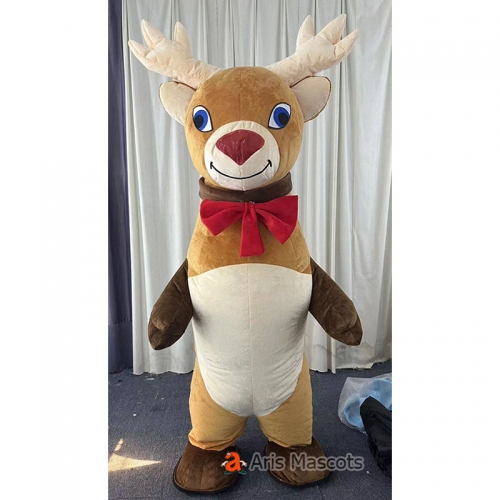 2m / 2.6m Cute Adult Inflatable Reindeer Mascot Costume for Christmas Entertainment Walking Moose Blow Up Suit