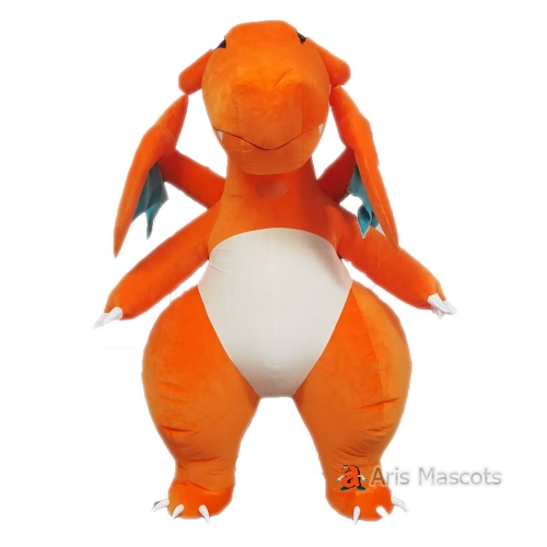 2.6m Orange Dinosaur Inflatable Costume Adult Full Body Wearable Blow Up Mascot Suit Character Cosplay