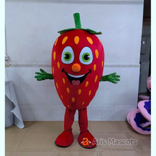 Smiling Strawberry Cosplay Costume, Adult Full Mascot Suit Fruit Mascots