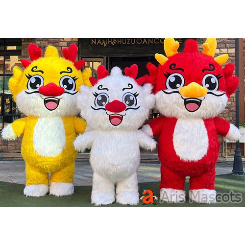 Inflatable Furry Dragon Mascot Costume for New Year Events Party Adult Walking Blow Up Suit