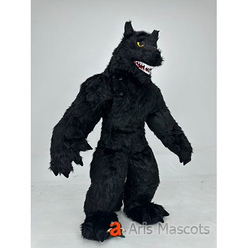 Adult Inflatable Black Wolf Mascot Costume for Halloween Entertainments