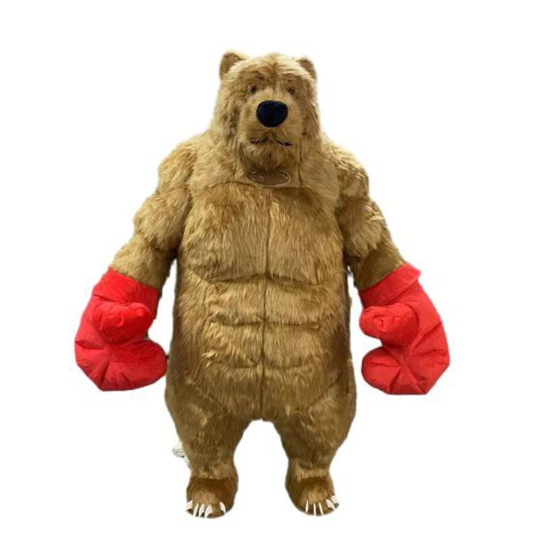 Inflatable Brown Muscle Bear Costume Adult Blow Up Furry Walking Bear ...