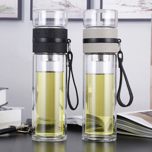 500ML Glass Water bottles for dink tea with infuser  Double Wall Bottle for water brief Portable outdoor ST195 304 stainless steel