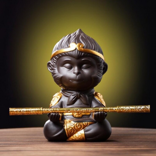 Chinese Purple Clay Kung Fu Tea Set Monkey King Tray Decoration Tea Tray Sun Wukong Statues Sculptures Home Decoration Crafts