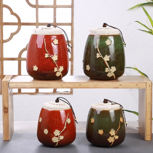 Plum Blossom Relief Ceramic Tea Pot Jun Kiln Practical Tea Set Accessories Chinese Porcelain Ceramic Coffee Pot Tea Caddy