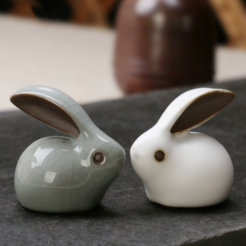 Ceramic rabbit figurines art decoration crafts bunny statues for stove, bunny statues for stove, pet tea decorations, cute home decorations, crafts te