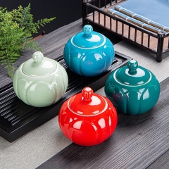 Tea Caddy Lotus Ceramic Pot Moisture-proof Sealed Large Storage Pot Travel Tea Box Chinese Porcelain Ceramic Tea Pot Coffee Pot