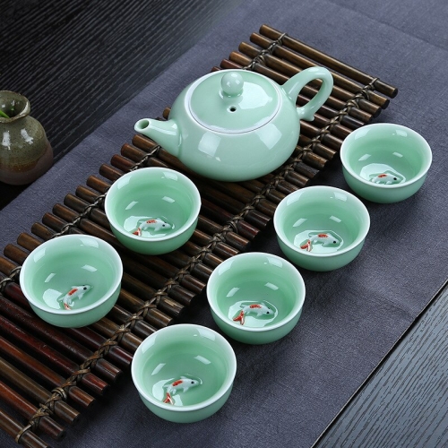 Chinese Travel Kung Fu 7pcs Tea Sets Ceramic Portable Porcelain Service Gaiwan Carp Tea Cups Tea Ceremony Tea pot Gift Box